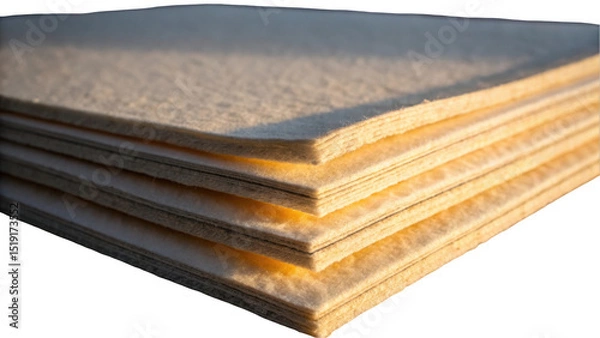Fototapeta Filtering material stacked with light illuminating edges on a transparent background, showcasing texture and layering for industrial or construction applications