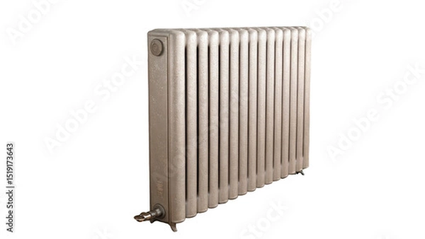 Fototapeta Classic metal radiator featuring vertical columns, isolated on a transparent background. Ideal for illustrating home heating concepts and energy efficiency in interior design