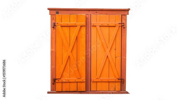 Fototapeta Bright orange window shutters featuring a cross design add a pop of color to any architectural project, isolated on a transparent background for easy integration into designs