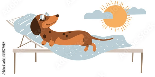 Fototapeta Dachshund Dog Relaxing on a Lounger in the Sun