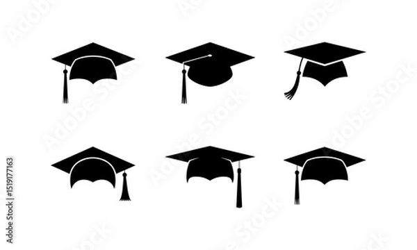 Obraz Graduation Caps Silhouettes Set Vector Illustration