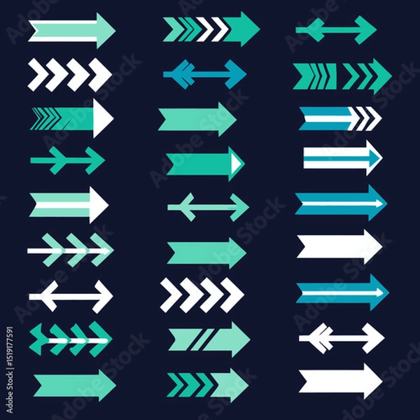 Fototapeta Collection of Teal and White Directional Arrows Vector Icons and Signs