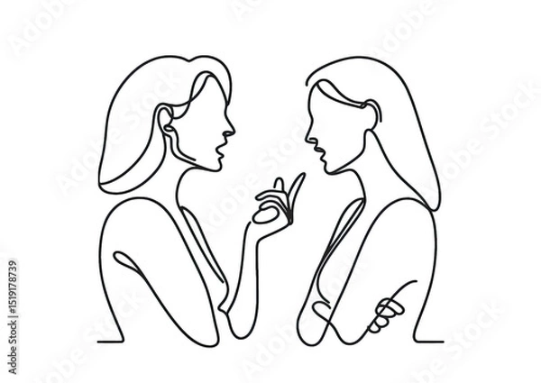 Fototapeta  a woman talking aggressively and arguing with each other, simple continuous one line drawing . Transparent background png file