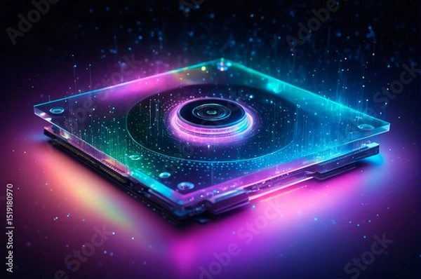 Fototapeta Futuristic Digital Processor with Neon Light Effects. Generative AI.