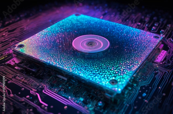 Obraz Futuristic Circuit Board with Holographic Effects. Generative AI.