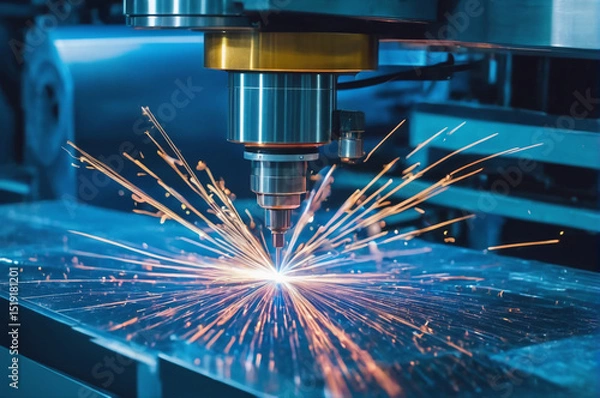 Obraz Precision Laser Cutting Process with Sparks. Generative AI.