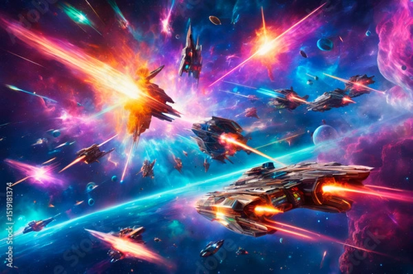 Obraz Epic Space Battle with Starships and Explosions. Generative AI.