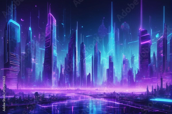 Obraz Futuristic Neon Skyline. Generative AI.