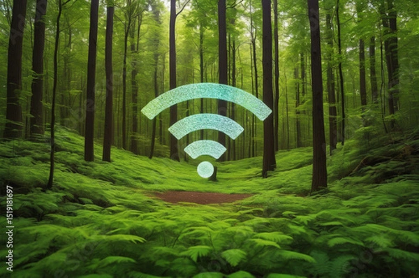 Fototapeta WiFi Signal Presence in Lush. Generative AI.
