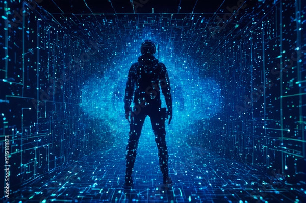 Obraz Futuristic Silhouette in Digital Matrix Environment. Generative AI.