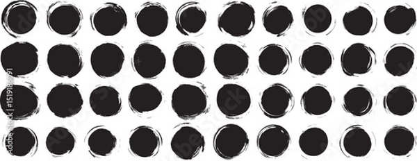 Fototapeta Grunge Circles Vector Set, Black Ink Brush Strokes Isolated on White Background