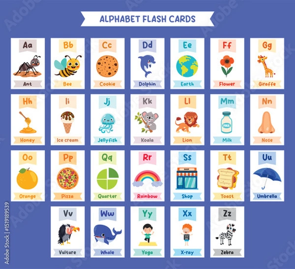 Fototapeta Alphabet Flashcards With Letters and Objects