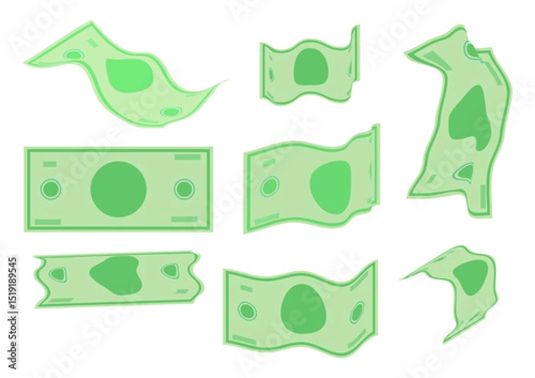 Fototapeta Floating Green Bills Vibrant green illustrations of money float gracefully, embodying financial freedom and wealth, perfect for concepts about earning and saving.