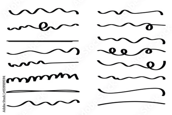 Obraz Set of black hand drawn marker pen stroke line. vector illustration on white background.
