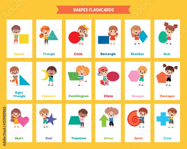 Fototapeta  Flashcards With Children Holding Shapes