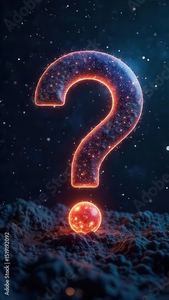 Fototapeta Three-dimensional glow-in-the-dark question mark on a dark background