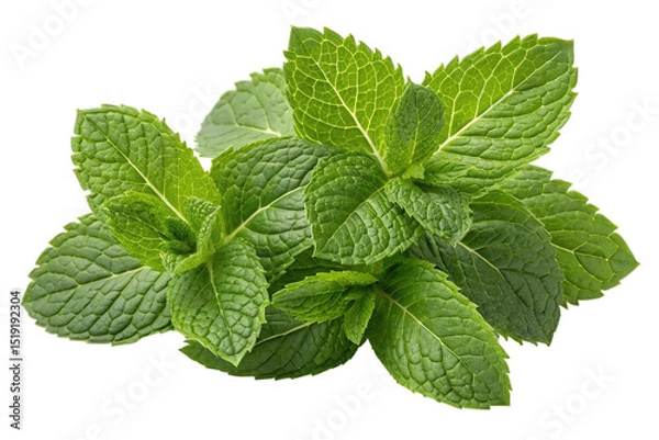 Obraz Fresh green mint leaves isolated on transparent background, close up view