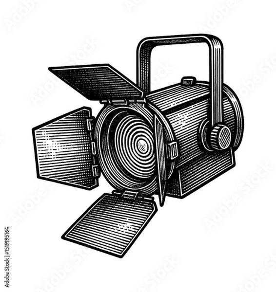 Fototapeta Engraved Illustration of a Stage Light with Barn Doors and a Handle