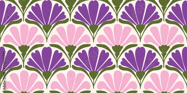 Fototapeta Abstract artistic Florals seamless pattern background vector. Colorful botanical wallpaper with flower, foliage. Design for prints, cover, fabric, packaging, wall art, home decor.