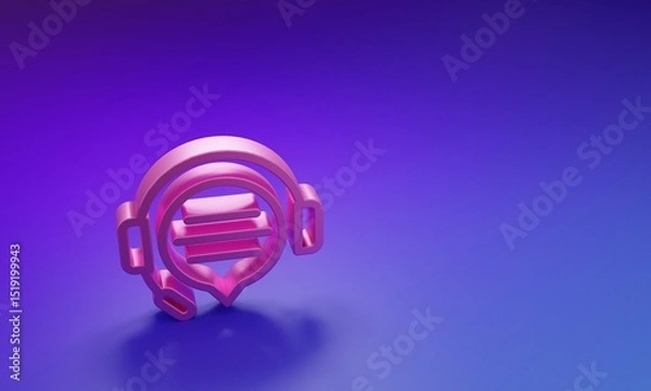 Fototapeta Pink Headphones with speech bubble chat icon isolated on purple-blue background. Support customer service, hotline, call center, faq, maintenance. Minimalism concept. 3D render illustration