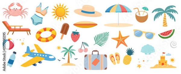 Obraz Vector summer set, cute summer holiday beach elements, summer vacation elements collection