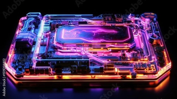 Fototapeta Machine learning AI processor with glowing energy, Ul.