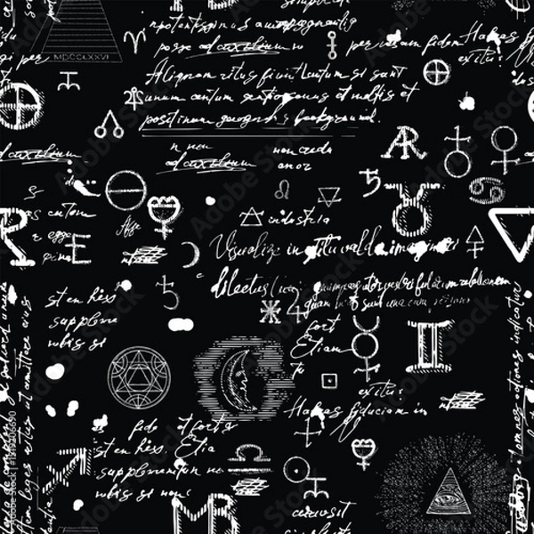 Fototapeta Mystical seamless pattern with esoteric symbols
