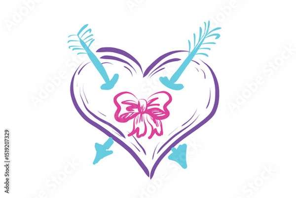 Fototapeta Hand Drawn Vector Creative Doodle Heart Design Element. Isolated on White Background. Magenta, Blue and Purple Neon Colors Sketch Design. Hand drawn style illustration. love heart symbol.