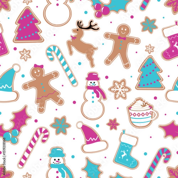 Fototapeta Christmas Seamless Pattern. Christmas and New year Holiday Repeatable Pattern. Decorative Elements Texture for Wallpaper, Gift Wrapping paper, Card or Banner Template or Fabric Textile Prints.