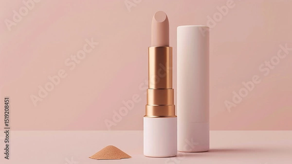 Fototapeta Close-up of a minimalist lipstick tube and product on a pink background, suitable for beauty and fashion content. The image is staged as if for a product listing.