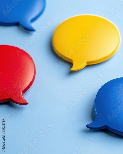 Obraz Colorful Speech Bubbles on a Light Blue Background Representing Communication and Conversation Concepts