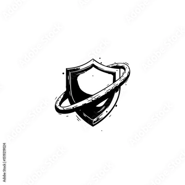 Fototapeta Abstract shield with orbiting ring illustration for security or protection concept