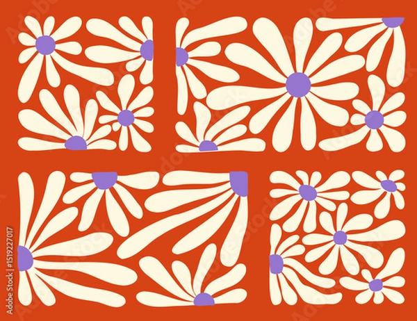 Obraz Colorful wave pattern featuring flowers typical of 70s design style and aesthetics
