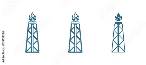 Fototapeta Blue Oil rig with fire icon isolated on white background. Gas tower. Industrial object. Vector