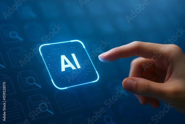 Fototapeta artificial intelligence concept with hand touching ai icon on digital interfac 