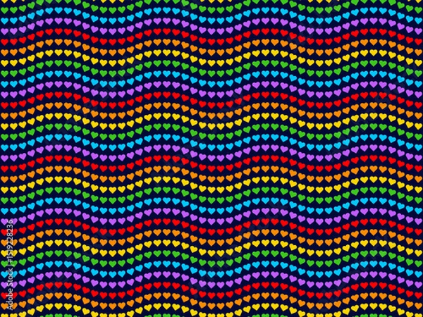Obraz Wavy Rainbow Heart Mosaic, seamless vector pattern with colorful hearts in bright rainbow palette. Perfect for backgrounds, textiles, and festive banner designs, spreads love and joy, dark mode theme