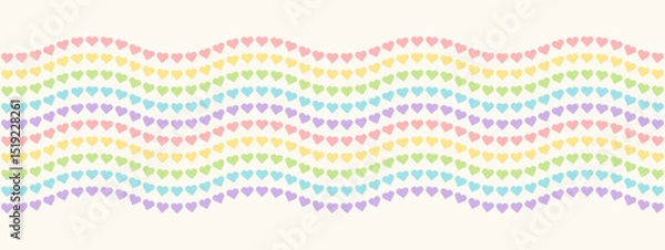 Obraz Wavy Rainbow Heart Mosaic, seamless vector pattern border with colorful hearts in pastel rainbow palette. Perfect for backgrounds, textiles, and festive banner designs, spreads love and joy