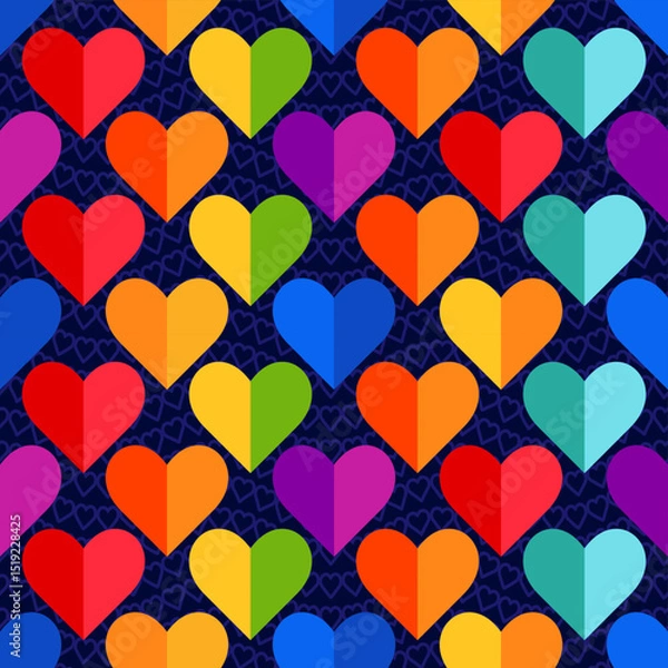 Obraz Rainbow Divided Half Heart Mosaic, seamless vector pattern with colorful hearts in a rainbow palette. Perfect for backgrounds, textiles, and festive banner designs, love diversity concept