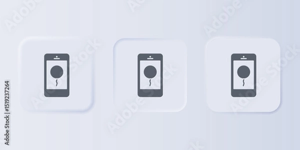 Fototapeta Grey Mobile phone with birthday message icon isolated on grey background. Set icons in square buttons. Vector