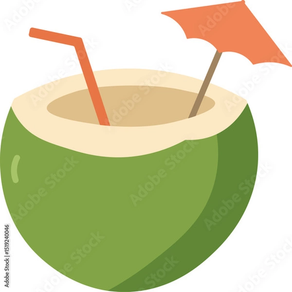 Obraz Tropical Coconut Drink Vectors - Green Coconuts Flat Design