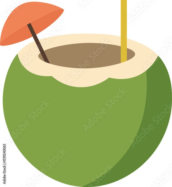 Obraz Tropical Coconut Drink Vectors - Green Coconuts Flat Design