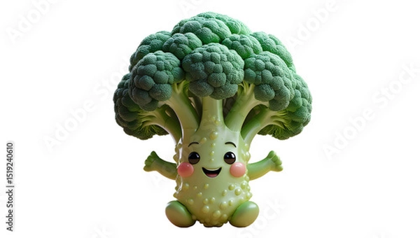 Fototapeta Cute 3D Broccoli Character with Smiling Face