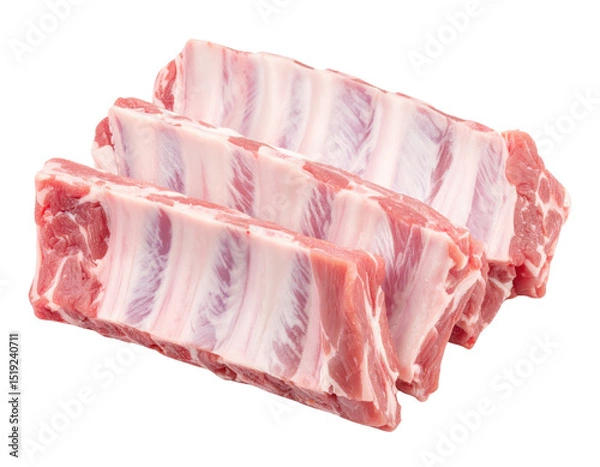 Fototapeta Raw pork ribs stacked in a neat arrangement.