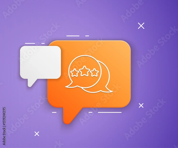 Fototapeta White Five stars customer product rating review icon isolated on purple background. Favorite, best rating, award symbol. Orange speech bubble symbol. Vector