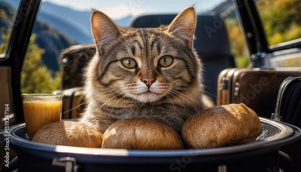 Fototapeta Majestic Siamese Adventure A Striking Feline Exploring the Serene Forest Glade, bathed in Golden Sunlight filtering through Dense Canopy, Amidst Vibrant Autumnal Colors and Mossy Textures.