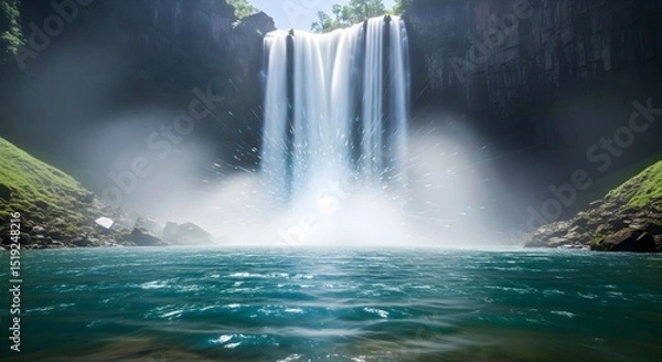 Obraz Magnificent Jungle Waterfall: Pristine Turquoise Waters and Lush Green Paradise