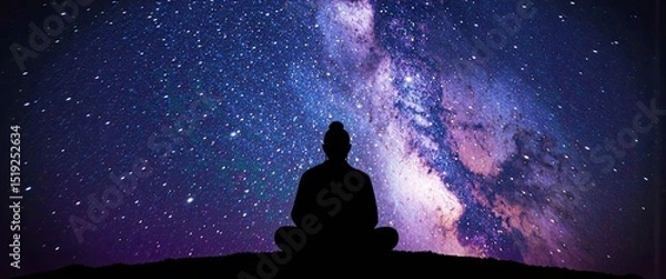 Fototapeta A mystical night sky with stars forming a guru’s silhouette, blended with deep blue and purple shades.