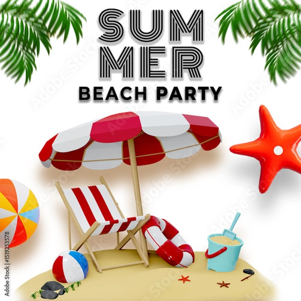 Fototapeta summer beach party poster design digital illustration