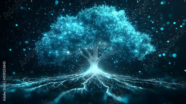Obraz Glowing Digital Tree With Illuminated Roots