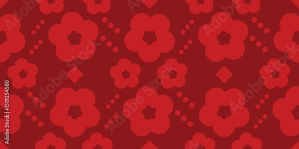 Fototapeta Happy Chinese new year pattern seamless vector. Wallpaper with chinese flower pattern on red background. Modern luxury oriental illustration for cover, banner, website, decor.